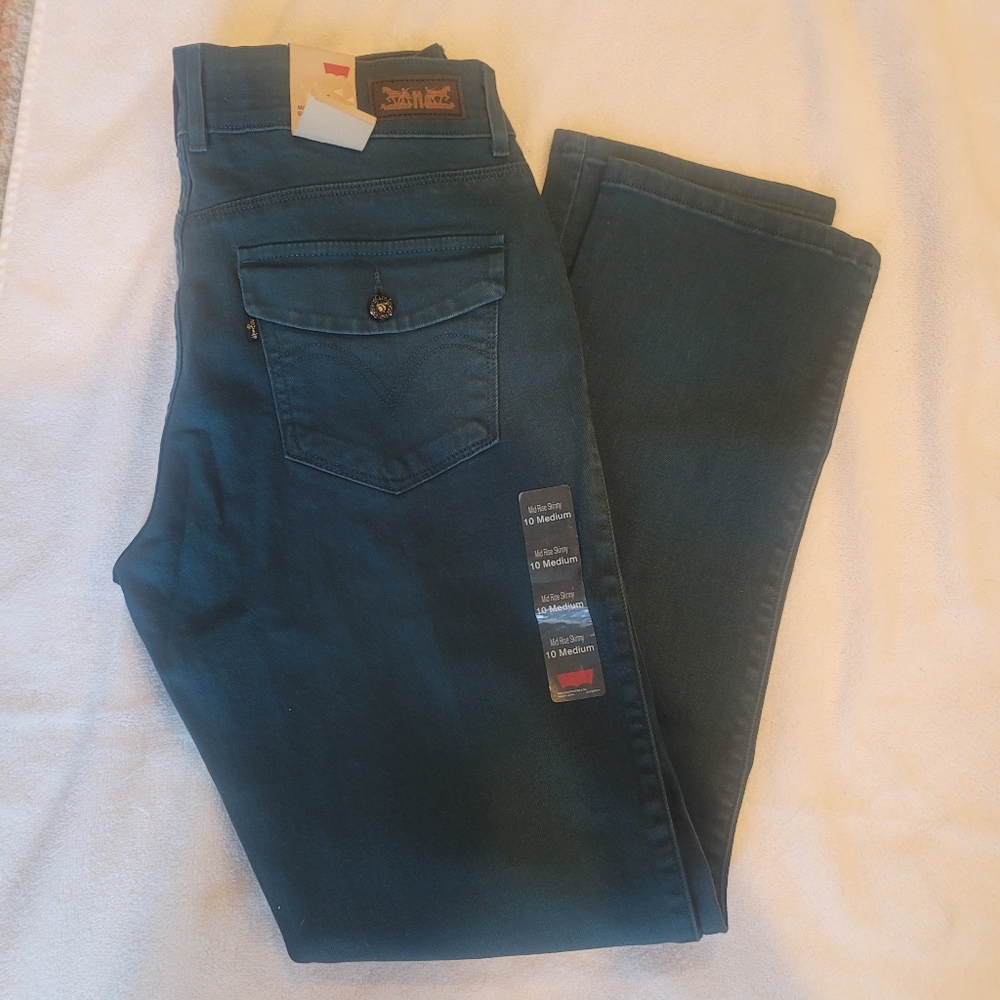 Levi's Mid Rise Skinny Jeans Size 10M Rare Dark Teal Green